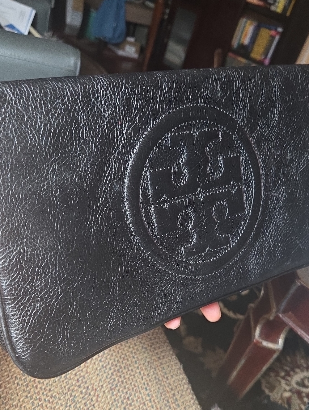 Black Calf Leather Large Clutch Tory Burch Suki Reva shoulder bag gold chain - Picture 9 of 10